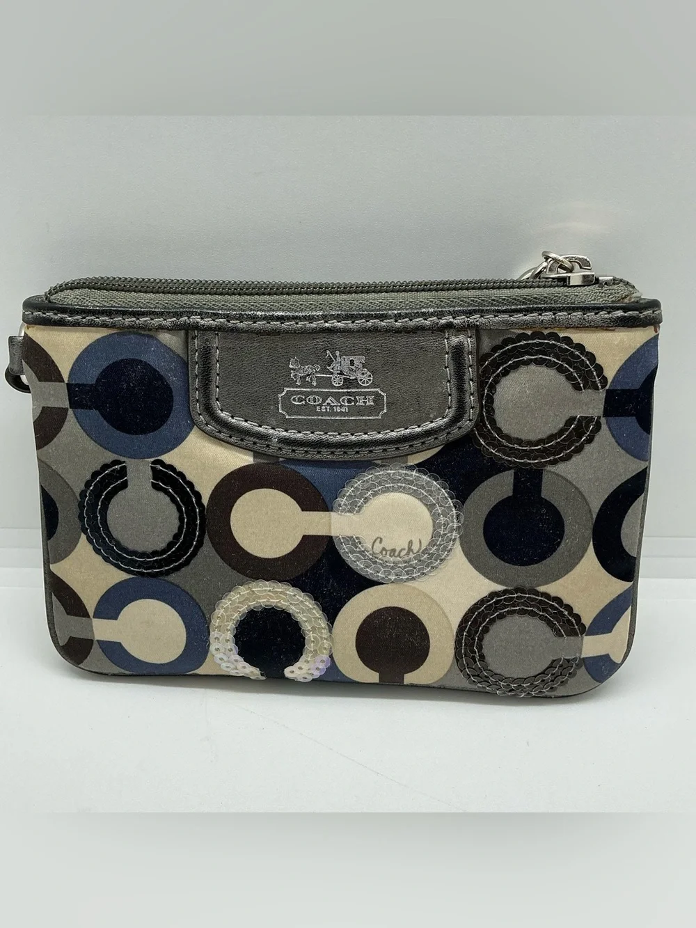 Used Coach Circle Print Wristlet in Neutral Multi Browns